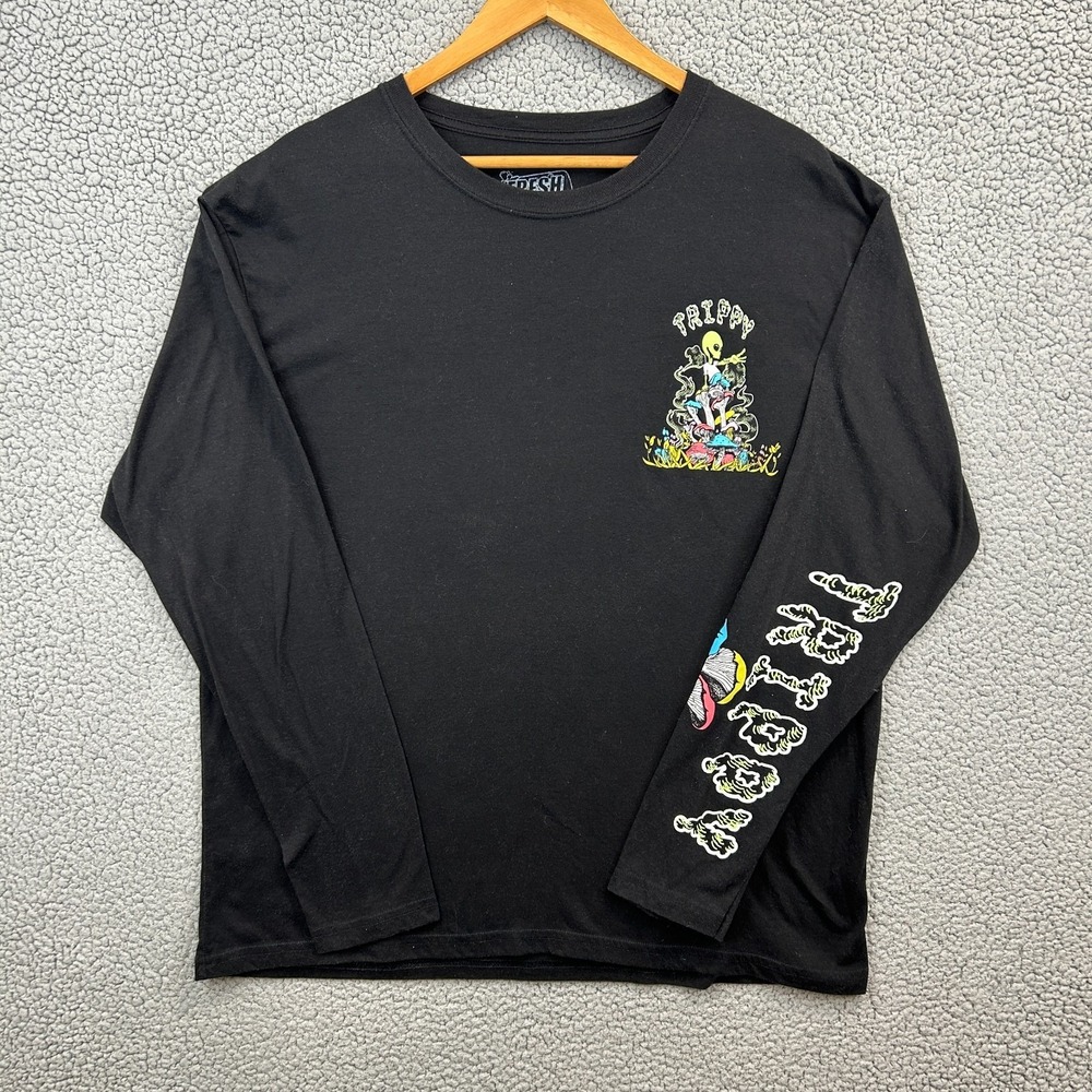 Fresh Laundry Long Sleeve T-Shirt Trippy Alien Graphic Tee‎ Black Size XL